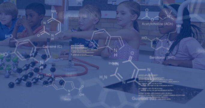Image of scientific data processing over diverse schoolchildren in laboratory
