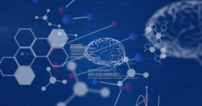 Image of scientific data processing over dna strand and human brains
