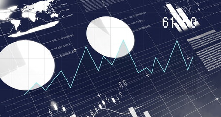 Image of financial data processing over dark background