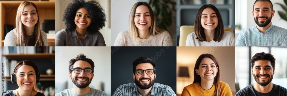 Fototapete vibrant video call with diverse group of smiling individuals captured during a remote meeting in a h
