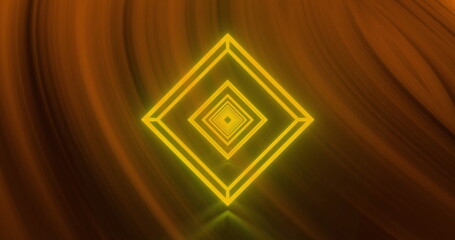 Image of neon shapes over light trails on black background