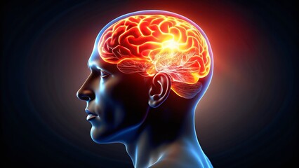 Obraz premium Silhouette Head Glowing Red Brain: Neuroscience Innovation Concept