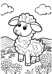 vector illustration of sheep , coloring page 