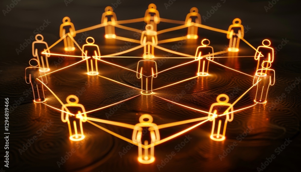 Poster illuminated social network concept glowing icons and connections in a business community visual