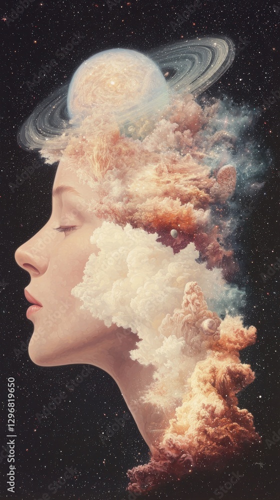 Poster cosmic dreams a portrait of imagination outer space digital art surreal environment side view creati