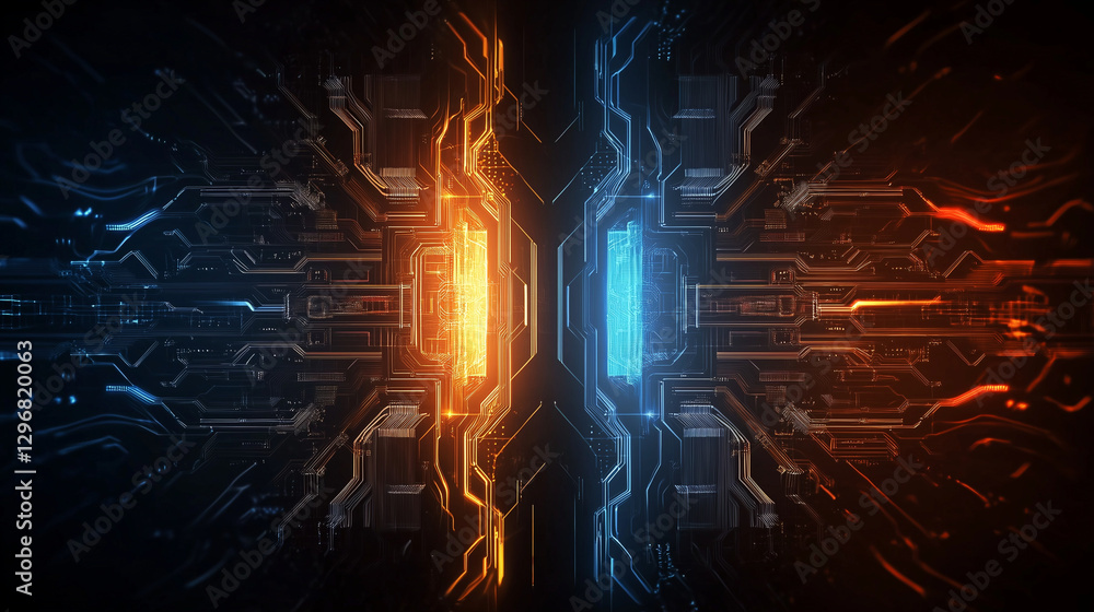 Poster a beauty futuristic abstract background in a high-tech style. shining lines and patterns resembling 