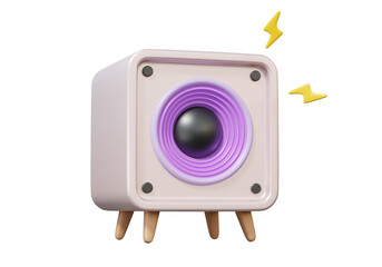 Cartoon style loudspeaker icon with electronic power on isolated png background.  music sound concert technology volume concept. 3d render illustration