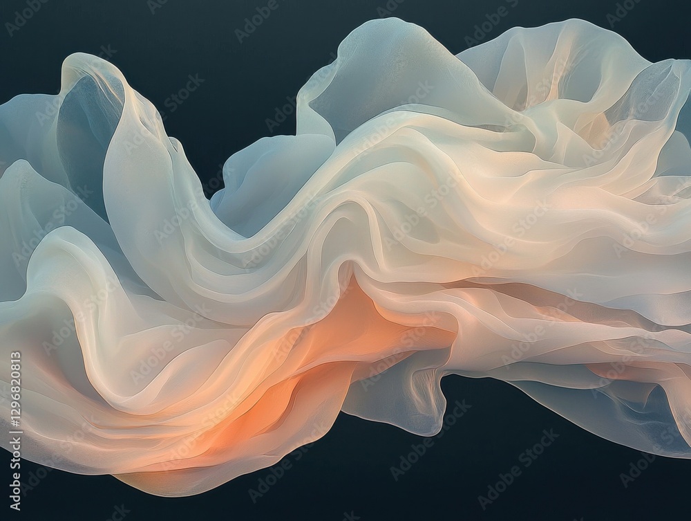 Poster flowing abstract fabric art digital creation ethereal design soft color palette modern aesthetic