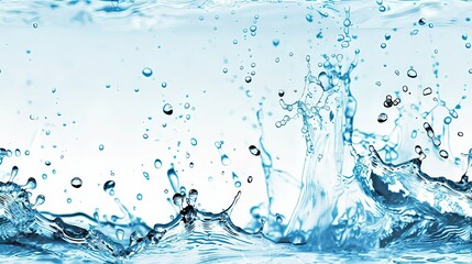 Clear Blue Water Splashes Energetically, Highlighting the Beauty of Nature and the Vitality of Moving Droplets in an Invigorating Display