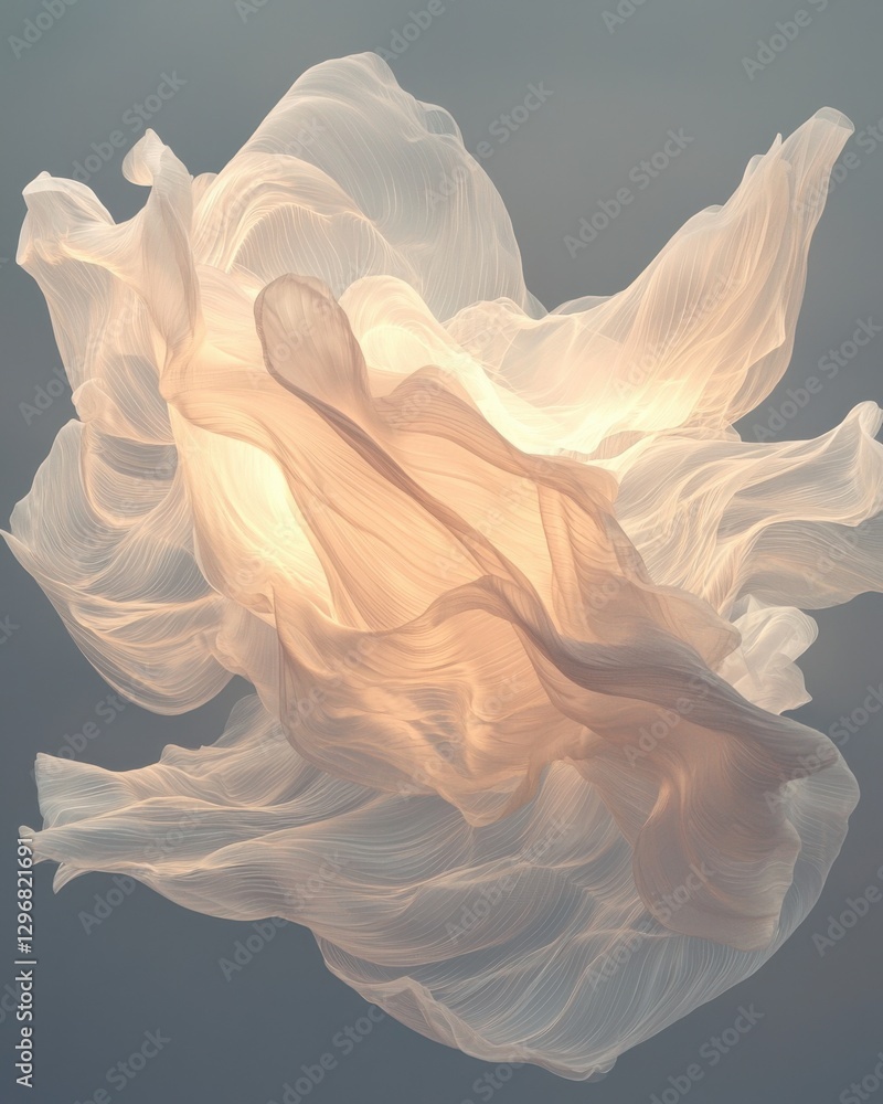 Poster floating ethereal fabric illumination abstract space soft background aesthetic concept
