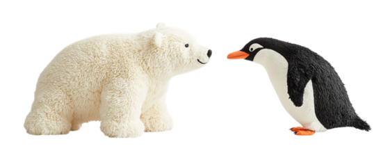 Png of Adorable Polar Bear and Penguin Plush Toys – Arctic Animal Friends on transparent background.
