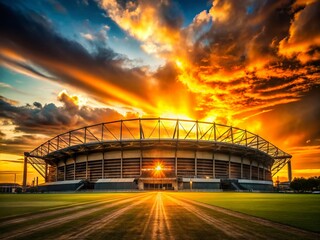 Silhouette of Football Stadium at Sunset - HD Stock Photo
