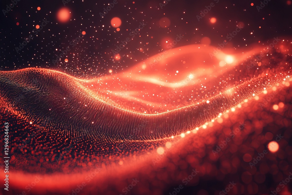 Poster abstract red particle wave digital art background design elegant glowing festive sparkling red textu