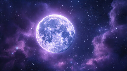 Fototapeta premium Glowing moon with constellations around it, bright purple background
