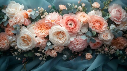 Luxurious Pastel Tones Flat Lay Display for Women's Day Celebrating with Silk Flowers