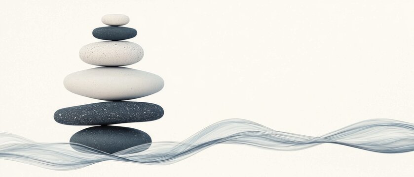 Stacked pebbles symbolizing balance and tranquility in nature serene environment artistic perspective