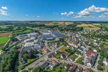 Ausblick auf die Gemeinde Offingen an Mindel und Donau im bayerisch-schwäbischen Donauried