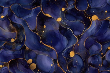 Naklejka premium Blue and gold abstract background with marble texture and gold lines