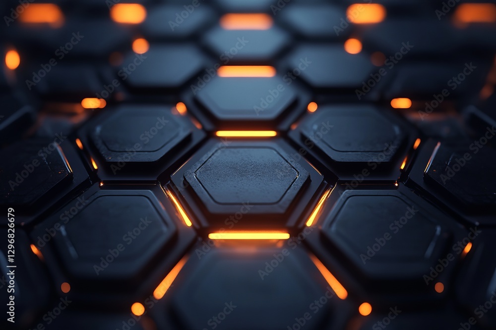 Poster abstract dark hexagon pattern background orange glowing lines modern technology digital design futur