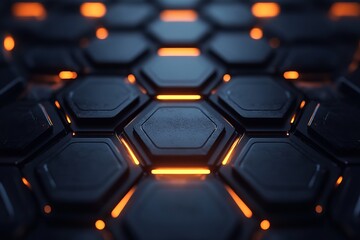 Fototapeta premium Abstract Dark Hexagon Pattern Background Orange Glowing Lines Modern Technology Digital Design Futuristic Geometric Shapes 3D Render Illustration Dark