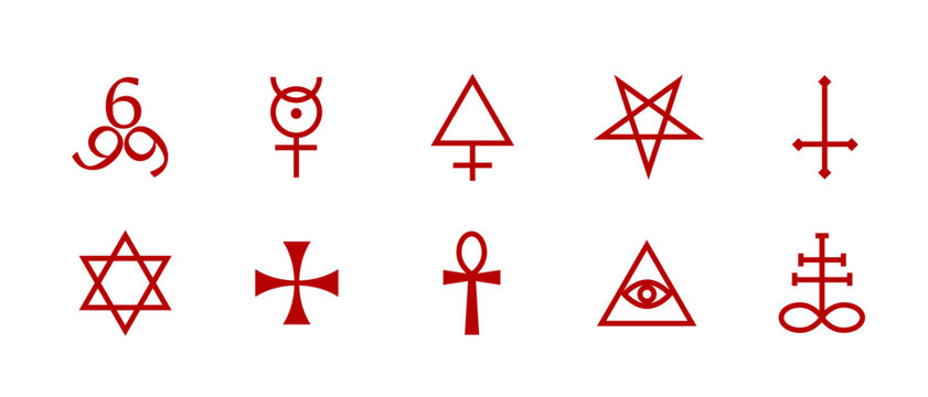 A minimalistic linear icon of a pentagram with blood red accents, symbolizing the occult, mysticism, and esoteric spirituality, ideal for horror and tattoo designs.