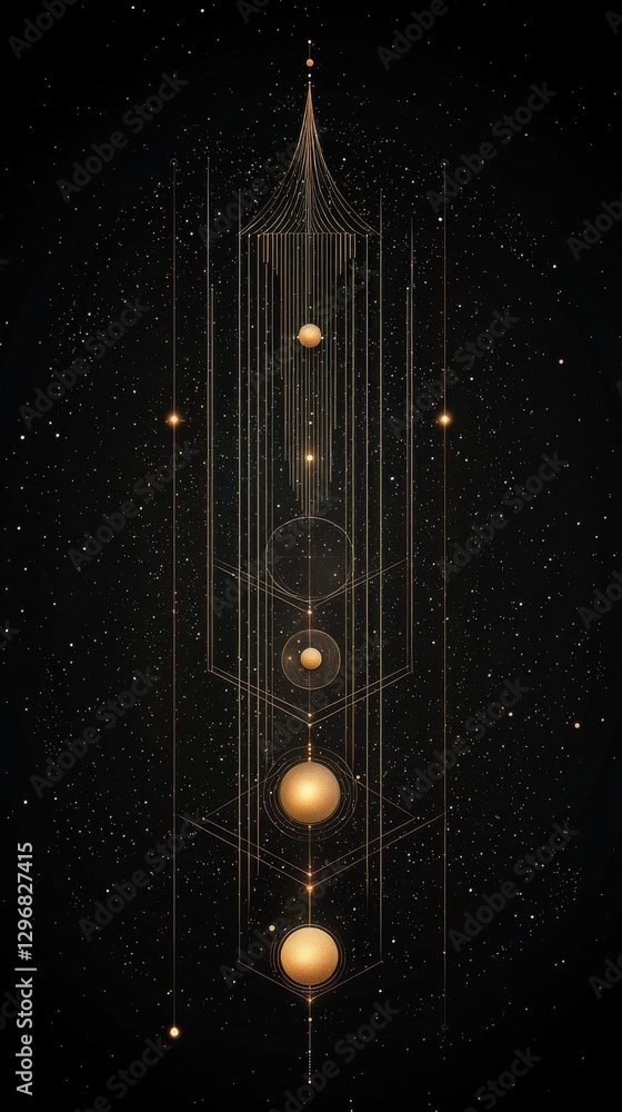 Poster celestial alignment art digital space graphic design abstract universe vertical view cosmic harmony