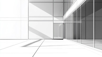 Obraz premium Modern Architecture Exterior Design, Daylight Reflections, Empty Plaza