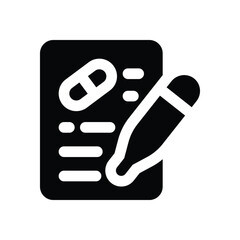 prescription glyph icon. Strong and solid vector icon for websites, mobile interfaces, presentations, and visual branding. High quality and easy to edit.