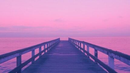 Obraz premium Pier extending across the ocean into the beautiful pink sky