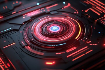 Futuristic Digital Interface with Red and Blue Neon Lights