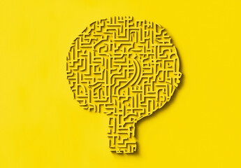 Hand-Drawn Question Mark with Maze Design on Yellow Background &ndash; Unique Concept for Puzzles, Problem-Solving, and Creativity