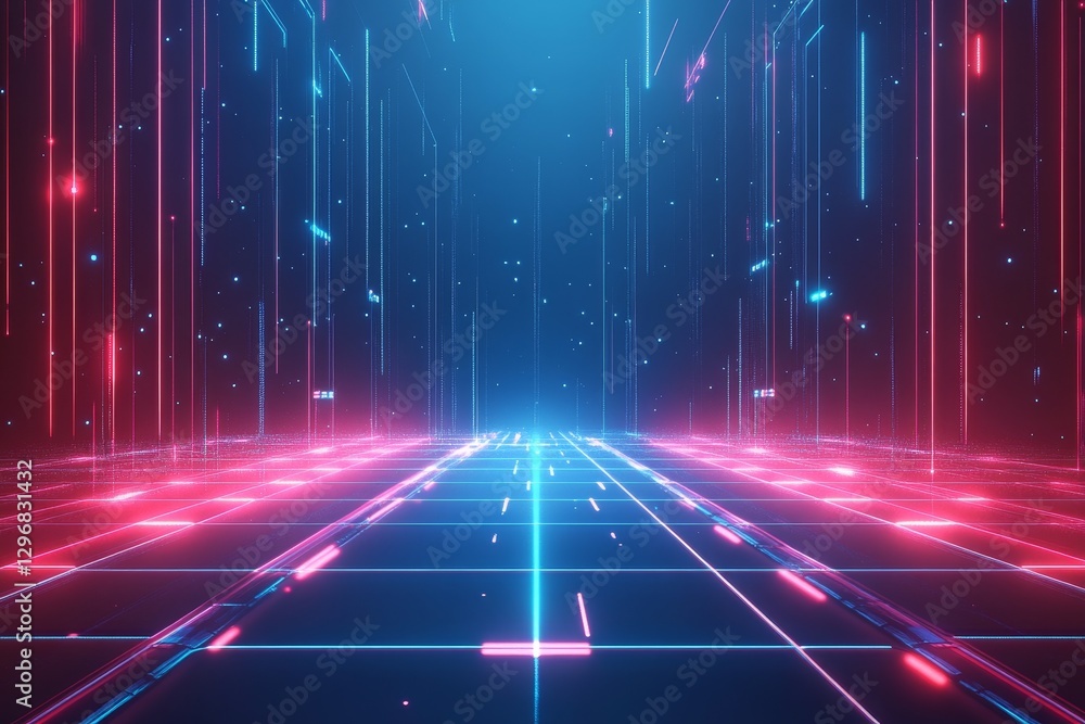 Poster futuristic neon tunnel with abstract light patterns and depth