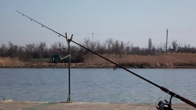 fishing rod on the background of the river