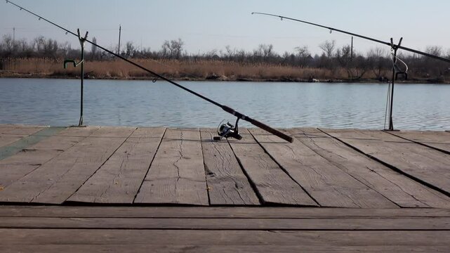 fishing rod on the background of the river