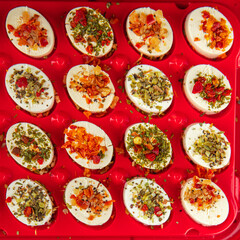 cheese appetizer soft cheese with herbs and tomatoes pieces fresh tasty food dish delicious gourmet food background on the table rustic food top view copy space