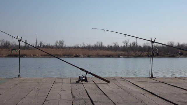 fishing rod on the background of the river