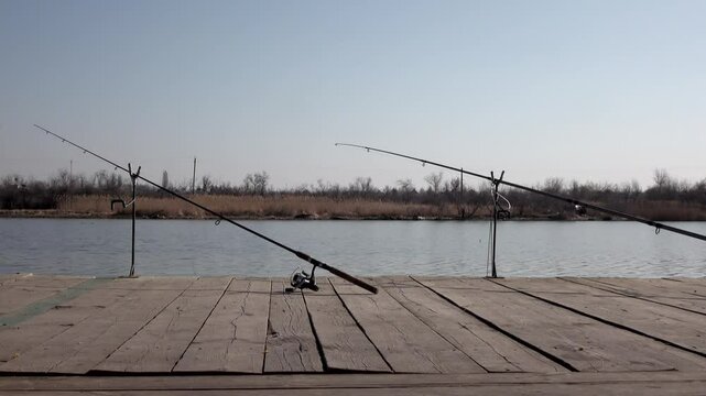 fishing rod on the background of the river