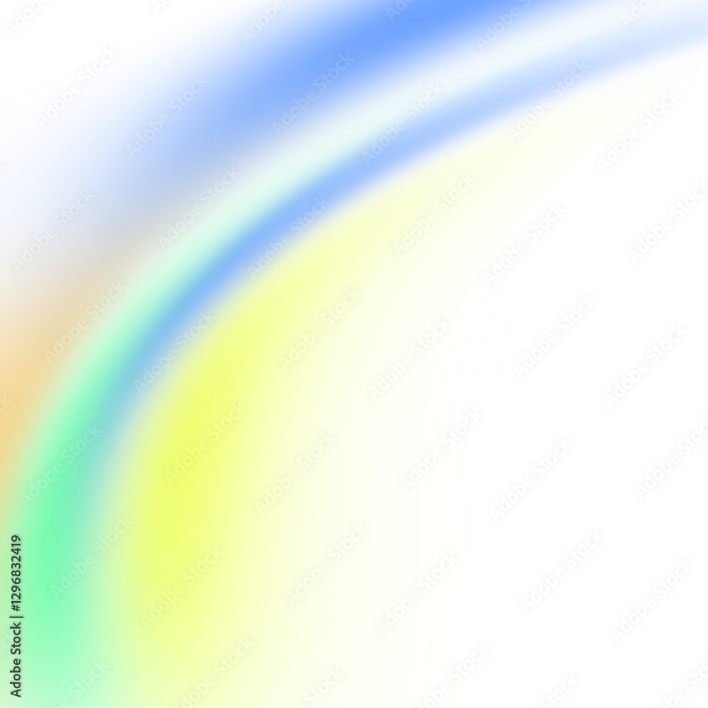 Poster yellow green blue color gradient shape transparent background blurred neon color flowing wave, grain