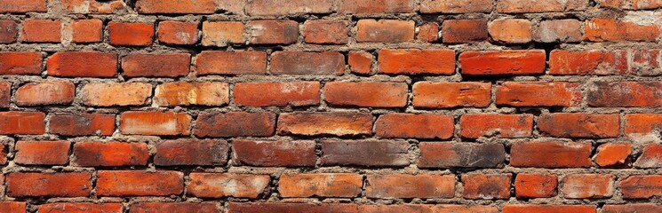 Obraz premium This is a detailed closeup view of a red brick wall surface