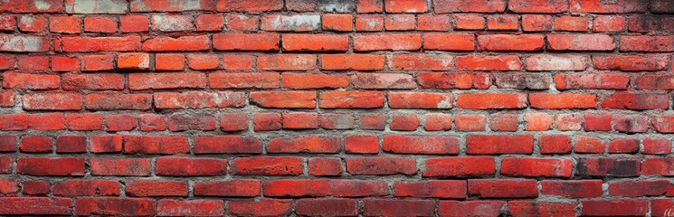Obraz premium This is a detailed closeup view of a red brick wall surface