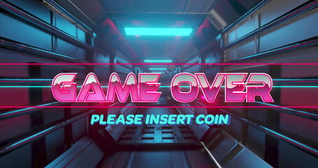Image of game over text over digital tunnel