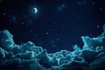 Obraz premium In the night sky, there is a beautiful crescent moon surrounded by clouds