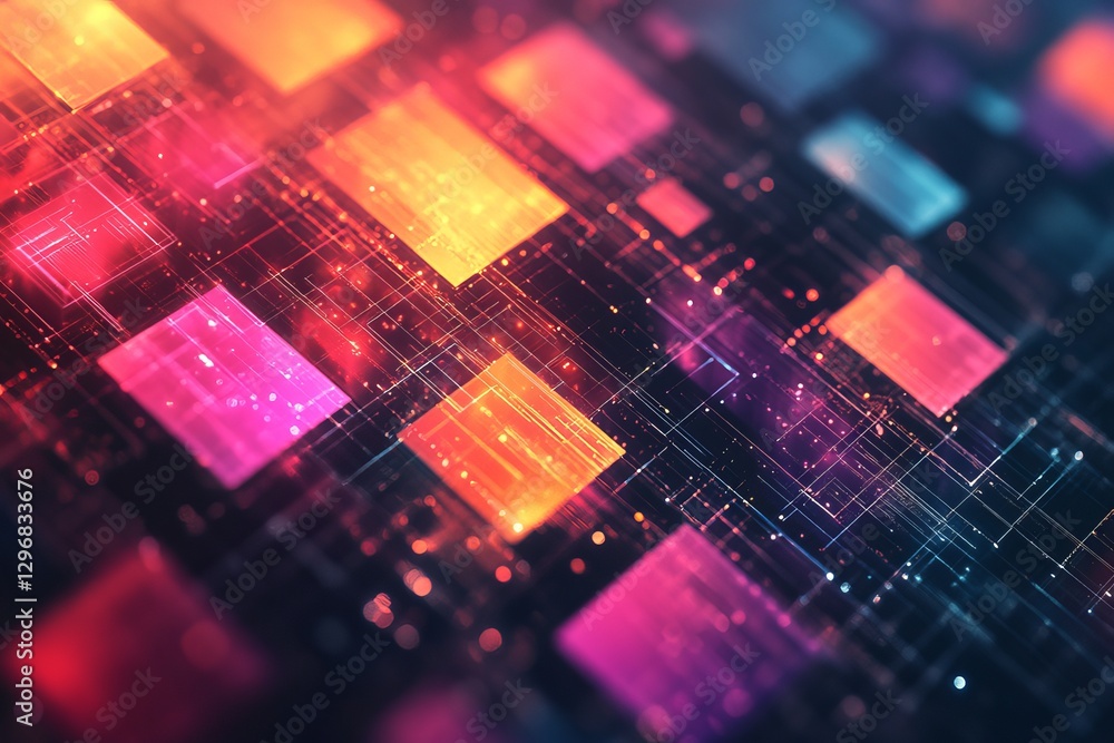Aufkleber abstract digital network glowing orange pink red technology background futuristic modern data grid p