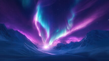 Obraz premium Aurora Borealis over Snowy Mountains