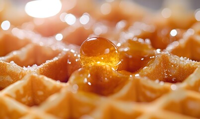 Golden Syrup Drizzled on Crispy Waffle Delightful Breakfast Treat