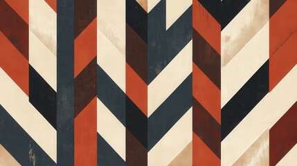 Obraz premium Geometric Wood Panel: A captivating and intricate geometric wood panel features chevron patterns in a rich and inviting color palette, creating a visually stunning and textured surface.