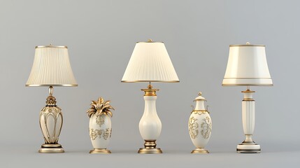 Obraz premium Elegant Cream Table Lamps: 3D Render of Ornate Home Decor AI Generated