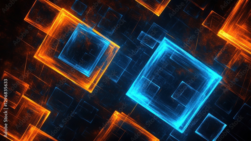 Aufkleber abstract glowing squares network background. possible stock use design, technology, futuristic prese