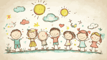Naklejka premium Colorful Creativity & Global Unity: Playful Kids, Artistic Expressions, and Collaborative Ideas . A Vibrant Fusion of Kids' Creativity, Playful Learning, and Global Collaboration Art & Illustration