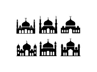 A set of vector silhouettes black and white mosques simple, black silhouettes of mosques. 